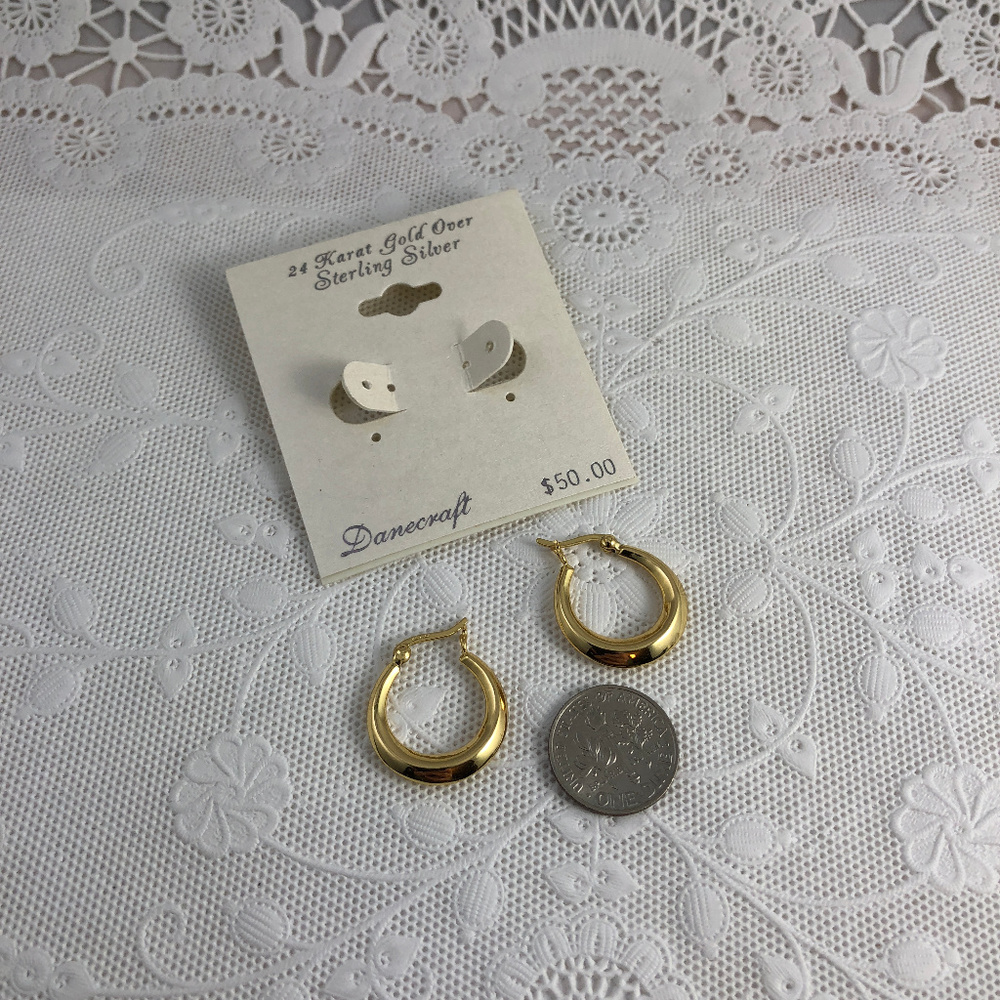 SOLD Vintage 3/4in 24K Gold over 925 Silver Huggy Hoops - Picture 3 of 4